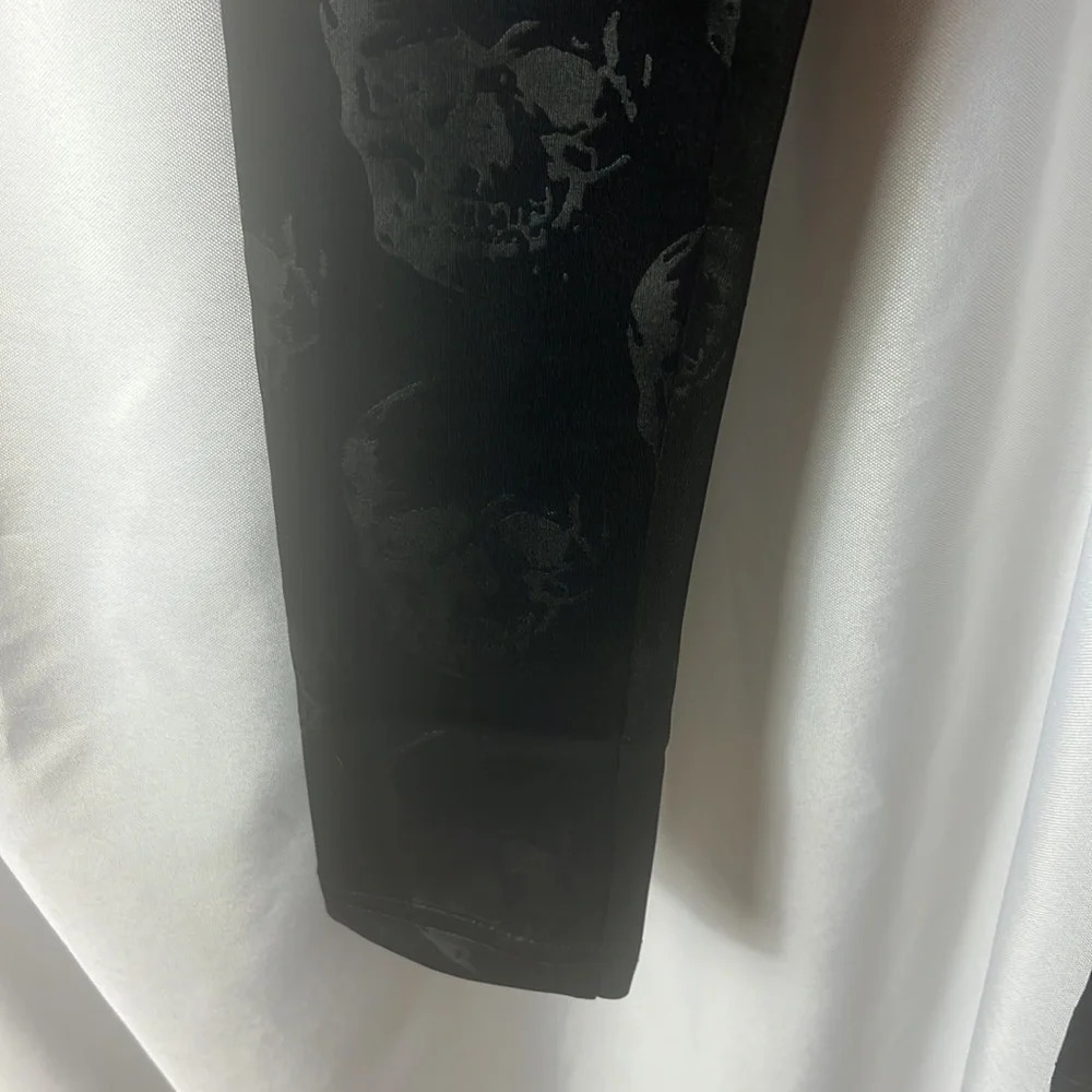 Noizz Kids Black Skull Print Leggings Girls Size 8 Stretch Gothic Punk Tights - Picture 4 of 9